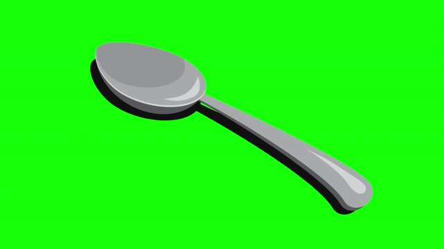 Isometric spoon animation. Shiny tablespoon. Isometric cutlery. Isometric tableware. 4K video animated in isometric style