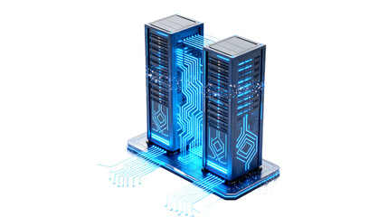 High - Tech Server Towers with Circuit Board Visuals