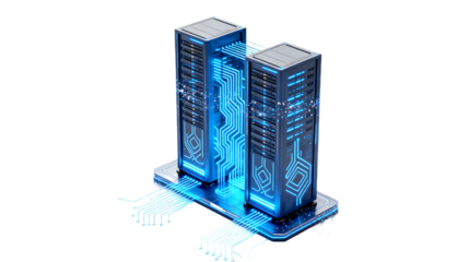 High - Tech Server Towers with Circuit Board Visuals