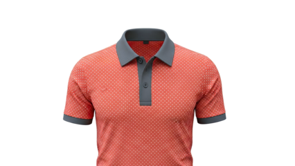 Orange Polka Dot Polo Shirt with Grey Collar and Cuffs