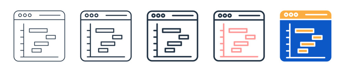 Gantt Chart different style icons set vector illustration. 