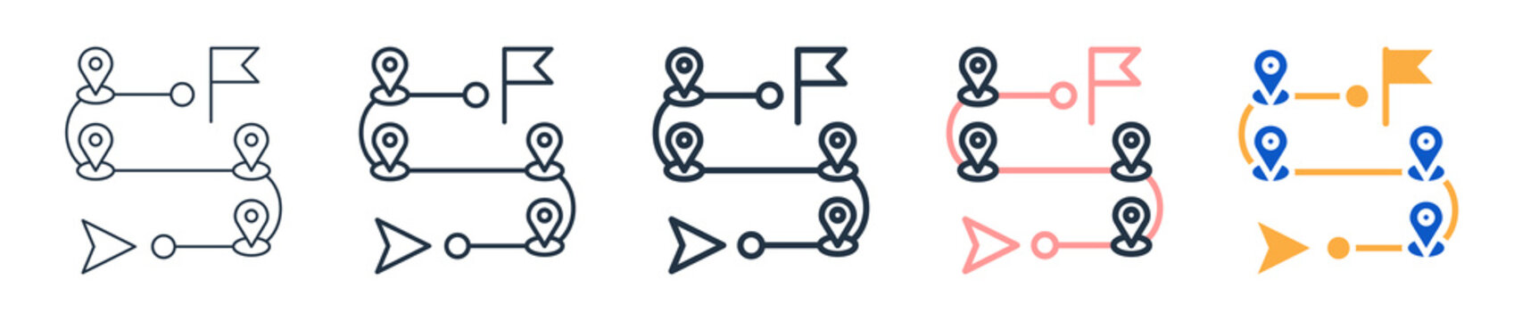 Milestone Map different style icons set vector illustration. 