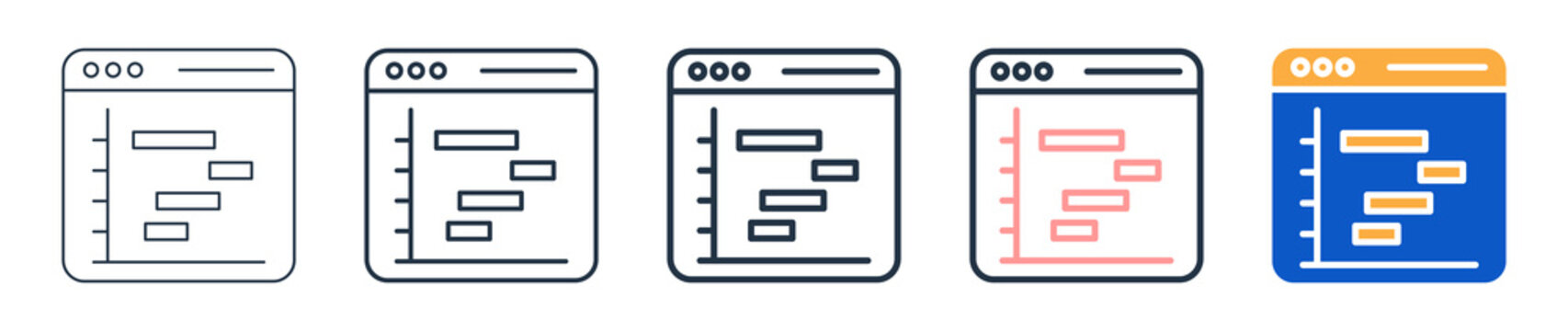 Gantt Chart different style icons set vector illustration. 