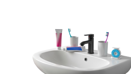 Bathroom Sink with Dental Hygiene Products