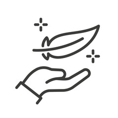 fabric with feather filler icon, feather in hand, lightweight, light or soft provides, linear vector illustration © NATALIIA