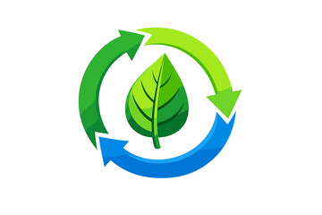 Obraz premium Recycle arrows around a green leaf logo