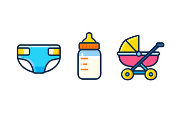 Baby essentials icons set