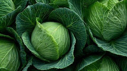 A vibrant collection of cabbages showcasing their lush green leaves and dense heads, epitomizing garden-fresh produce & healthy eating. A symbol of nature's bounty and freshness.