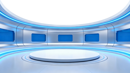 Futuristic Studio Podium with Blue Neon Lighting