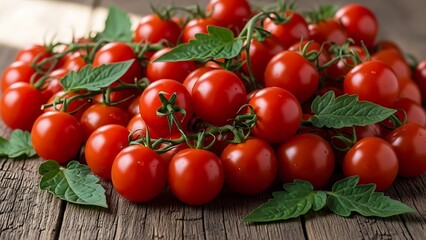Fresh cherry tomatoes on a wooden surface