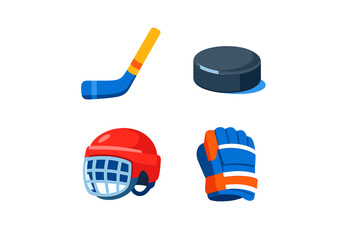 Ice Hockey Gear and Puck - Icon Set