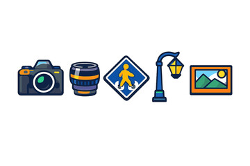 Collection of flat icons on a gradient background