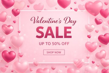 Romantic retail promotion template with heart balloons and discount text