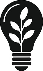 Black Filled Green Idea Silhouette with Plant Growth and Recycled Lightbulb Icon