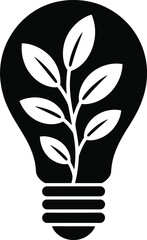 Solid Black Plant Growing from Recycled Paper Lightbulb Silhouette Sustainable Innovation Icon