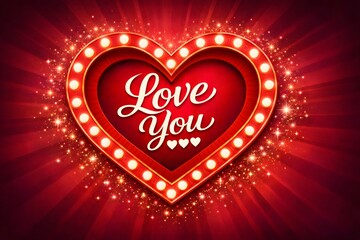 Valentines day love message banner with shining bulbs and radiant sparkles