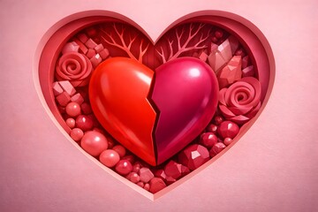 3d Heartbreak Illustration With Cracked Heart And Romantic Decor Elements