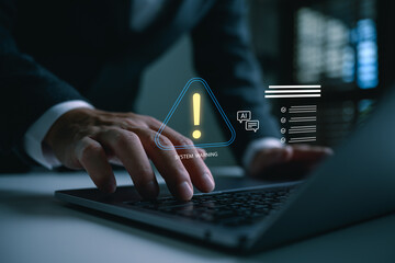 Businessman using AI-integrated system detecting errors in checklist workflow. Concept of automation failure, system warning, digital process monitoring, and smart technology alert.