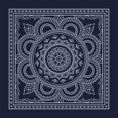 Circular pattern in form of mandala with flower for Henna, Mehndi, decoration. Blue decorative ornament in ethnic oriental style for a bandana. Outline doodle hand draw vector illustration.