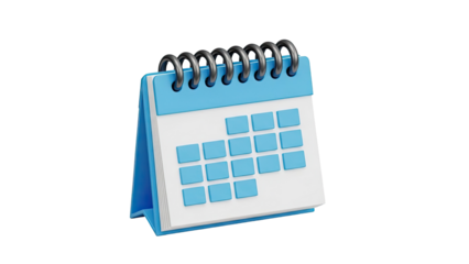 3D Render of a Blue and White Spiral-Bound Desk Calendar