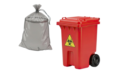 Biohazard bin and filled trash bag