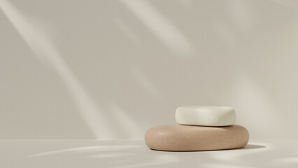 Minimal beige 3D background featuring stacked round podiums with soft natural lighting and clean shadows. This scene is professionally rendered using 3D software and is suitable