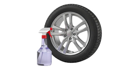 Obraz premium Car Wheel and Cleaning Spray Bottle