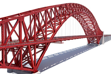 Fototapeta premium Red Truss Arch Bridge with Suspension Design