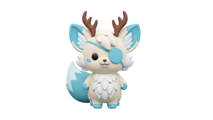 Cute Fox-like Character with Antlers and Eyepatch