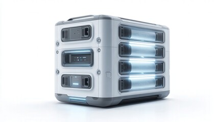 Obraz premium Clean energy hydrogen fuel cell stack with futuristic design isolated on white background