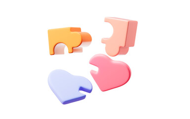 Love- shaped Jigsaw puzzle connecting, valentine day or Wedding theme, 3d rendering.