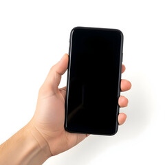 Mockup of a hand holding a black smartphone device