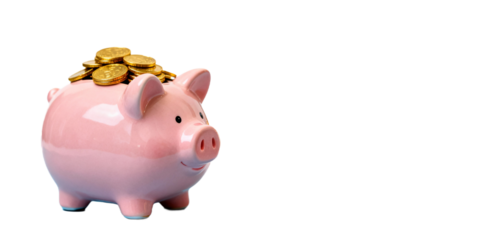 Pink Piggy Bank with Coins for Saving