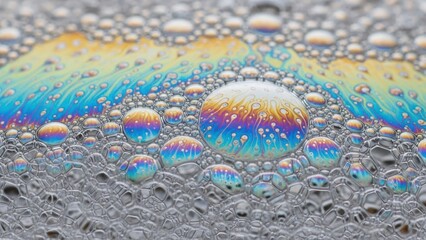 Oil Spill on Water Surface Closeup.