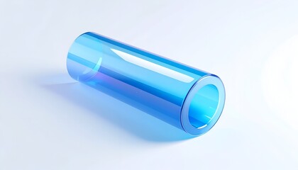 Blue translucent cylinder on a white background, softly lit