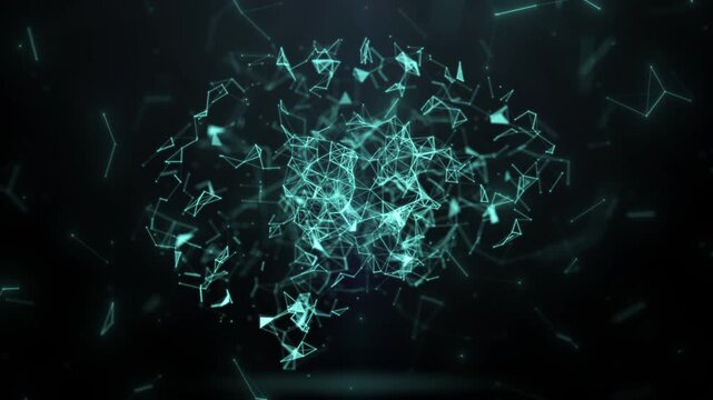 Virtual dots and lines connecting brain videos symbolize artificial intelligence.