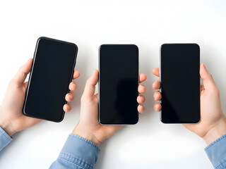 Smartphone mockup design with three mobile phones on white background