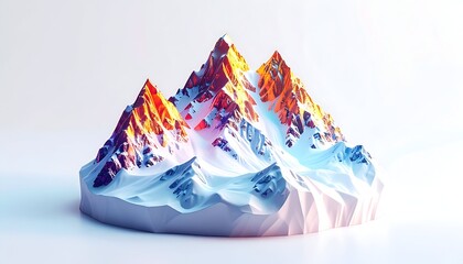 Polygonal mountain range with snow-capped peaks and vibrant lighting