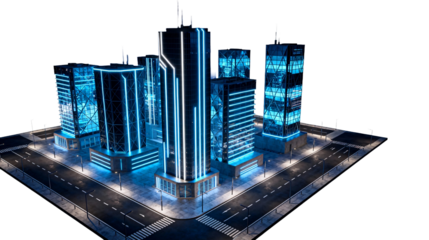 Futuristic Urban Skyscrapers with Neon Lighting
