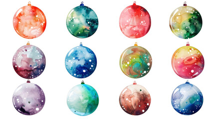 Set of festive balloons painted in watercolor isolated on a white background