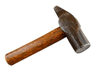 Selective focus wooden hammer for tiling isolated on transparent or white background