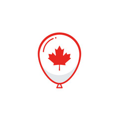 Red balloon with maple leaf symbol representing Canada, minimalist patriotic illustration expressing national identity and celebration, isolated on white background