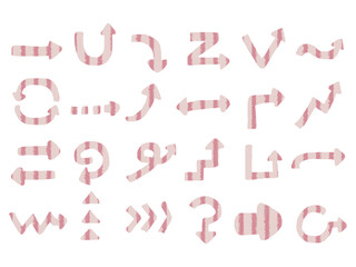 ピンクのストライプ柄の手描き風矢印セット