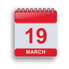 March 19 Monthly Daily Calendar Simple Vector Template