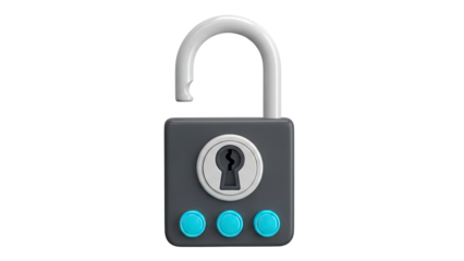Open Padlock with Keyhole and Blue Buttons
