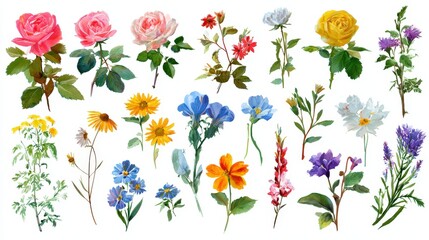 A vibrant array of individual floral illustrations