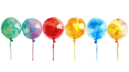 Set of festive balloons painted in watercolor isolated on a white background