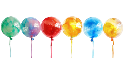Set of festive balloons painted in watercolor isolated on a white background