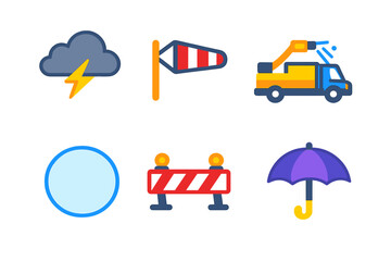 Collection of Weather and Safety Icons with Neon Glow