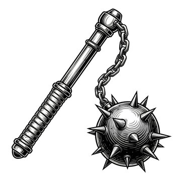 Medieval Flail Weapon Illustration &ndash; Spiked Ball Chain Mace for History, Fantasy & Combat Design
